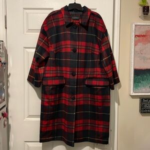 NWT Plaid knee-length coat